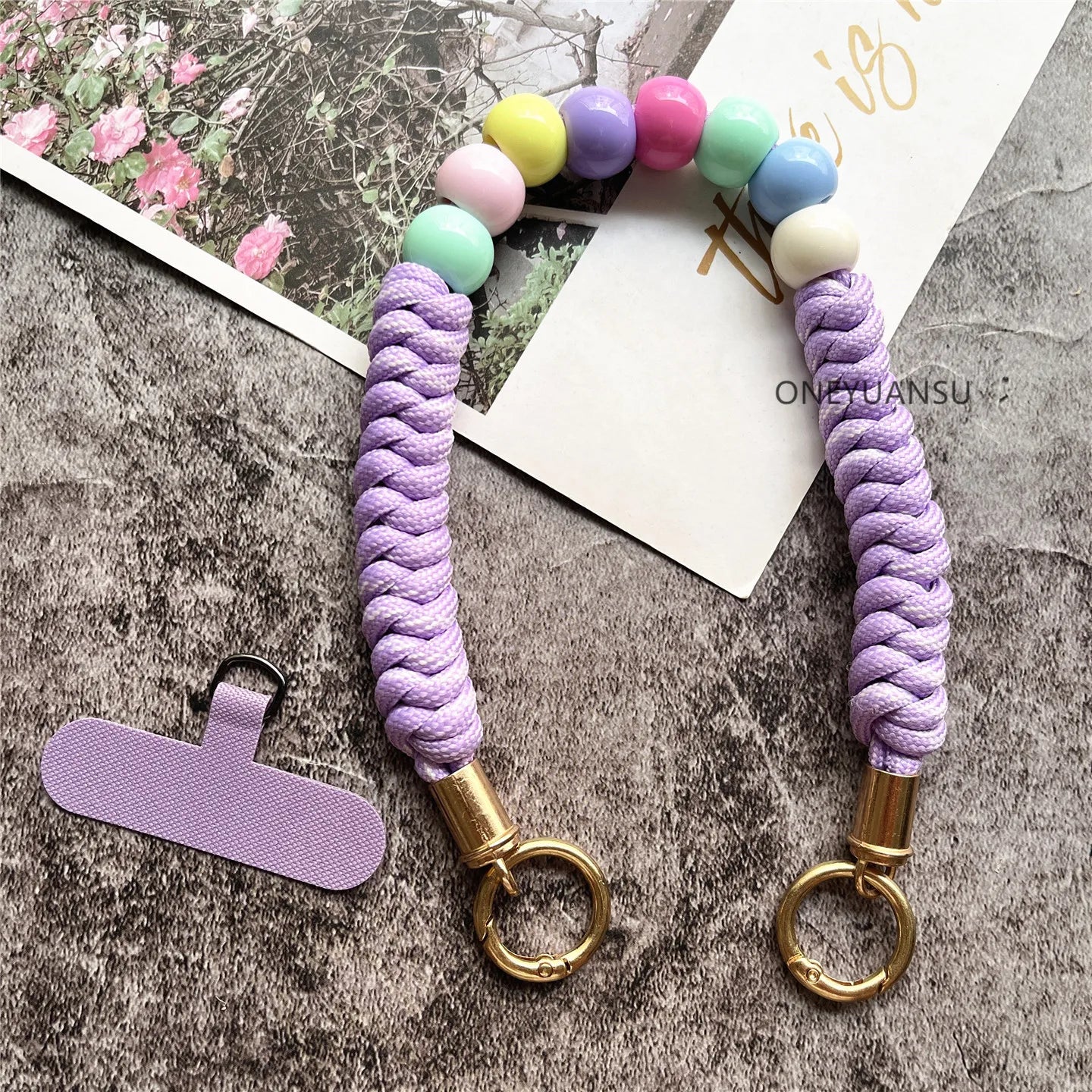 Phone Accessories Beaded Hand Strap Gold Key Ring Keychain Lanyard Colorful Bracelet Telephone Accessories Luxury Wrist Strap