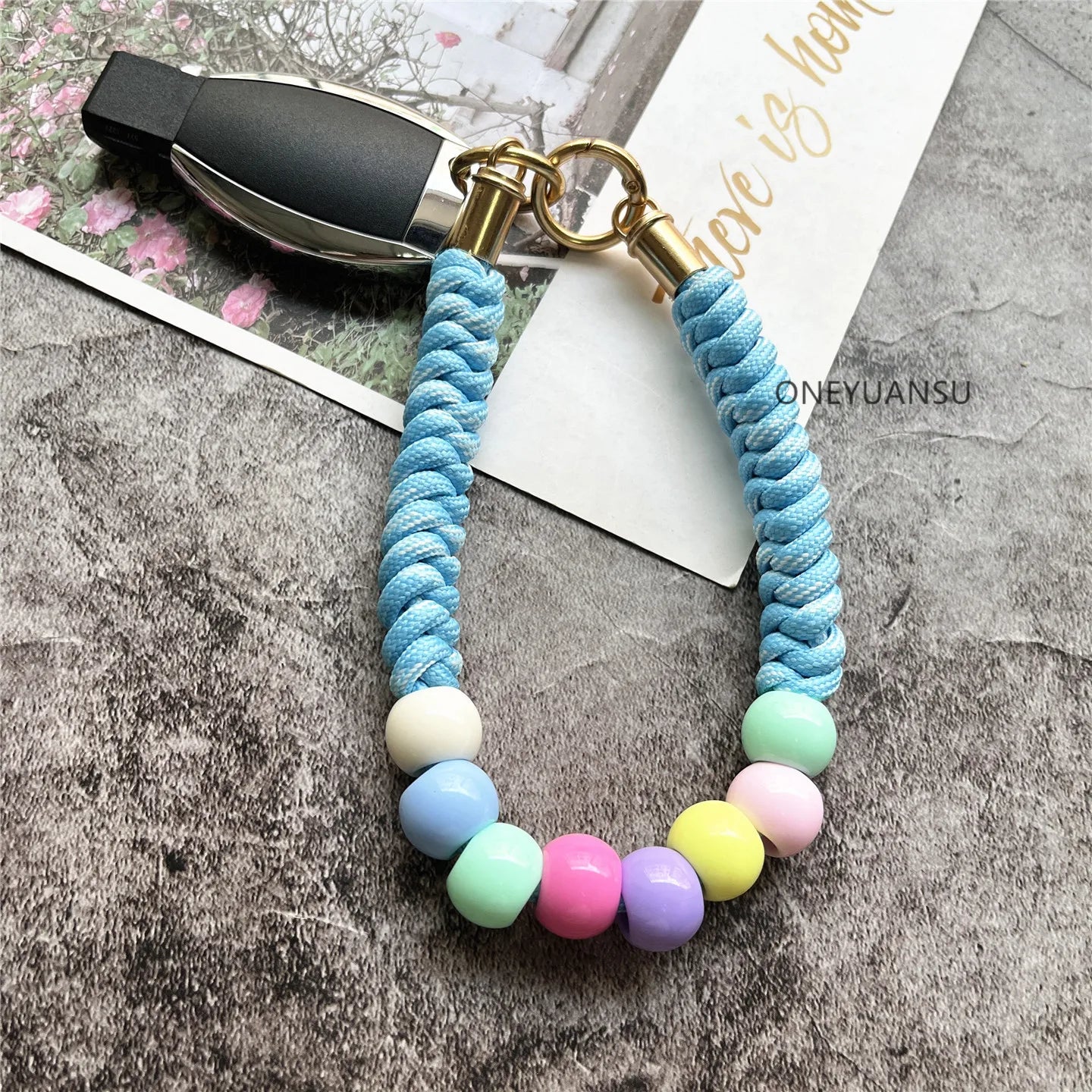 Phone Accessories Beaded Hand Strap Gold Key Ring Keychain Lanyard Colorful Bracelet Telephone Accessories Luxury Wrist Strap