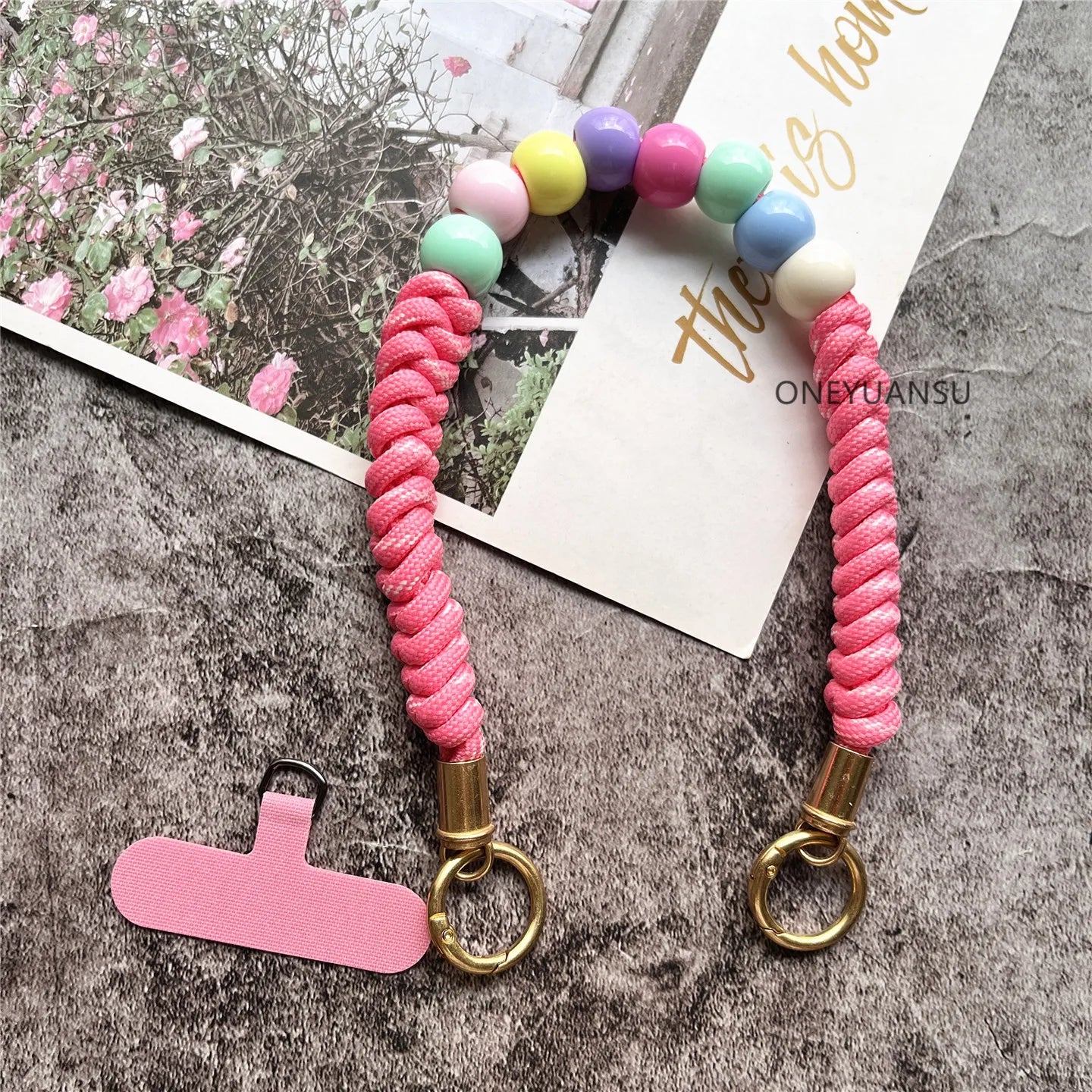 Phone Accessories Beaded Hand Strap Gold Key Ring Keychain Lanyard Colorful Bracelet Telephone Accessories Luxury Wrist Strap