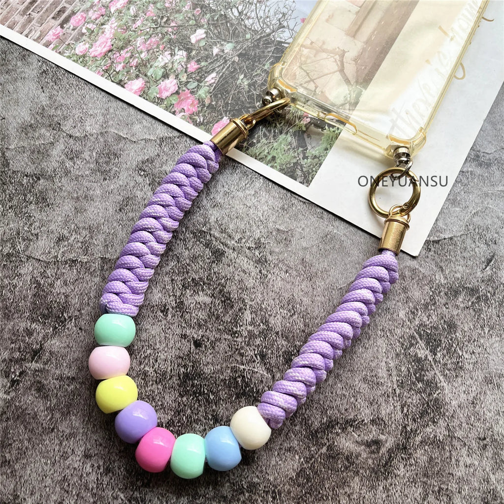 Phone Accessories Beaded Hand Strap Gold Key Ring Keychain Lanyard Colorful Bracelet Telephone Accessories Luxury Wrist Strap