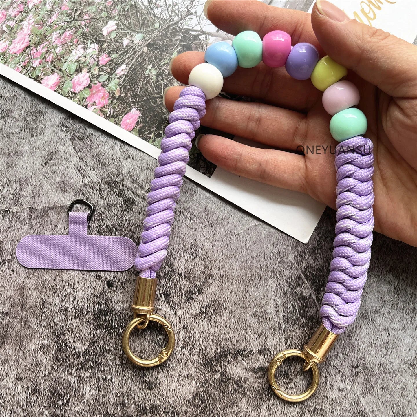 Phone Accessories Beaded Hand Strap Gold Key Ring Keychain Lanyard Colorful Bracelet Telephone Accessories Luxury Wrist Strap