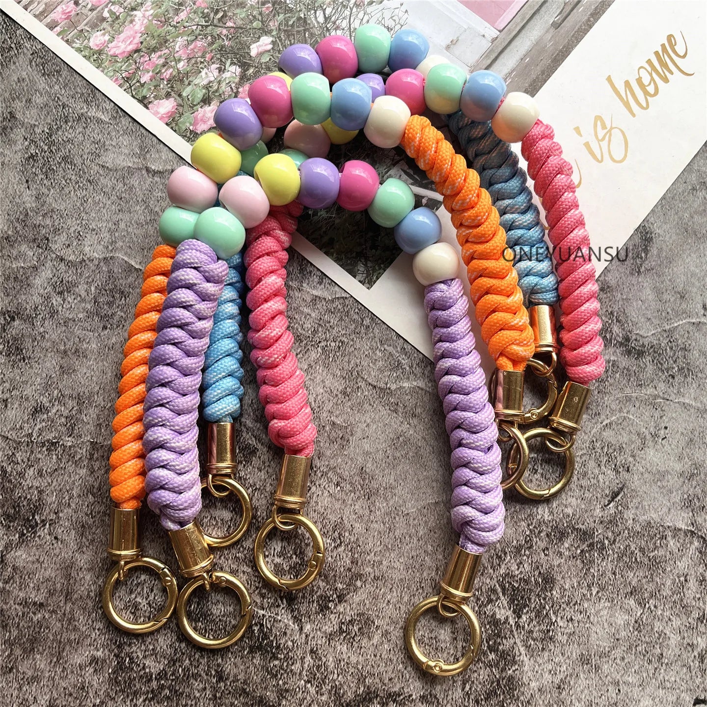 Phone Accessories Beaded Hand Strap Gold Key Ring Keychain Lanyard Colorful Bracelet Telephone Accessories Luxury Wrist Strap
