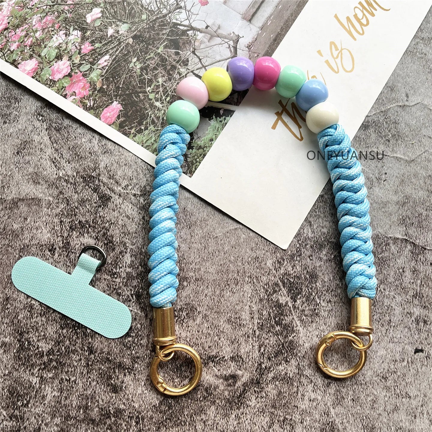 Phone Accessories Beaded Hand Strap Gold Key Ring Keychain Lanyard Colorful Bracelet Telephone Accessories Luxury Wrist Strap