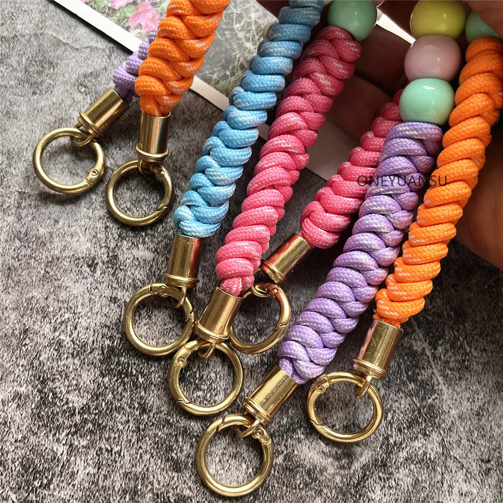 Phone Accessories Beaded Hand Strap Gold Key Ring Keychain Lanyard Colorful Bracelet Telephone Accessories Luxury Wrist Strap