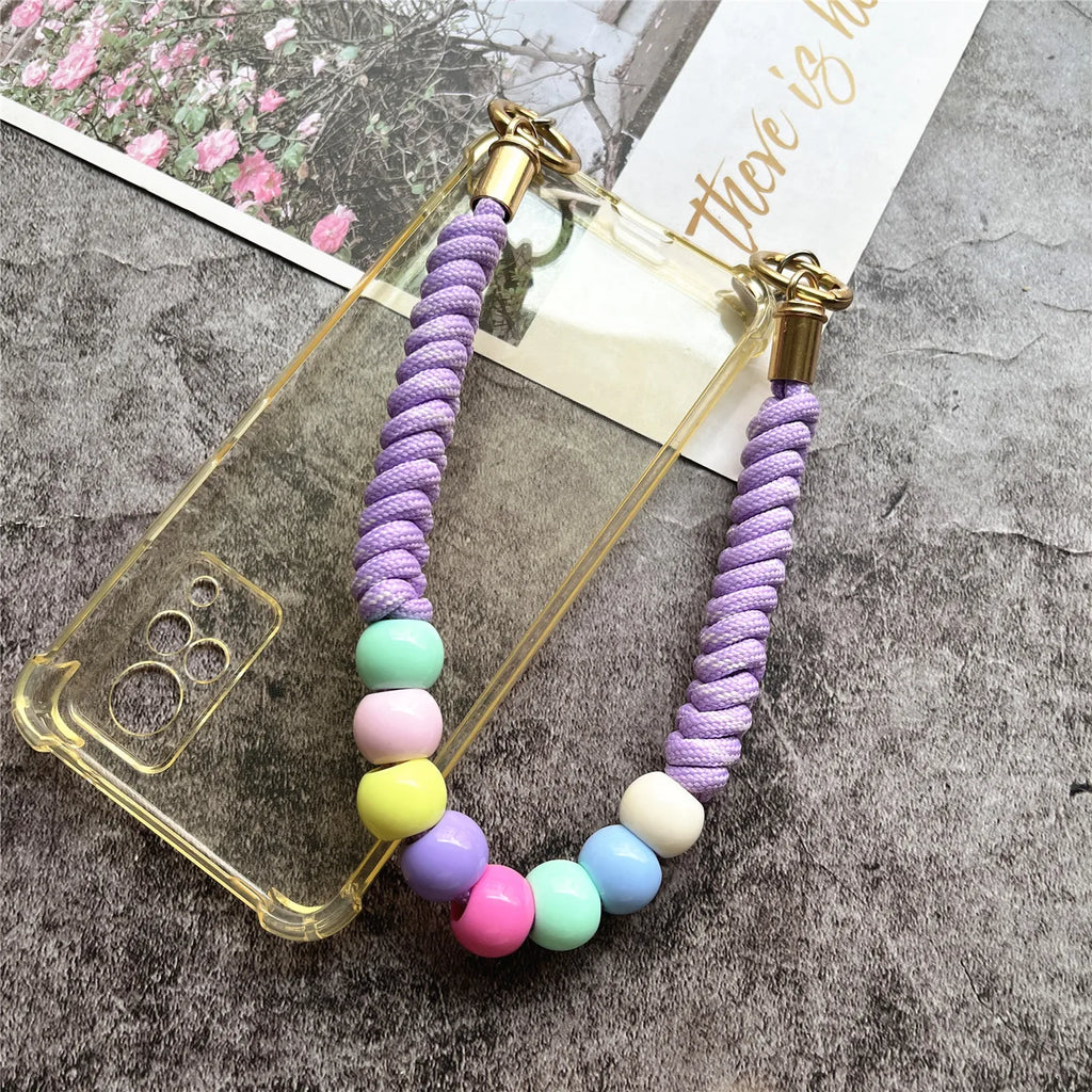 Phone Accessories Beaded Hand Strap Gold Key Ring Keychain Lanyard Colorful Bracelet Telephone Accessories Luxury Wrist Strap