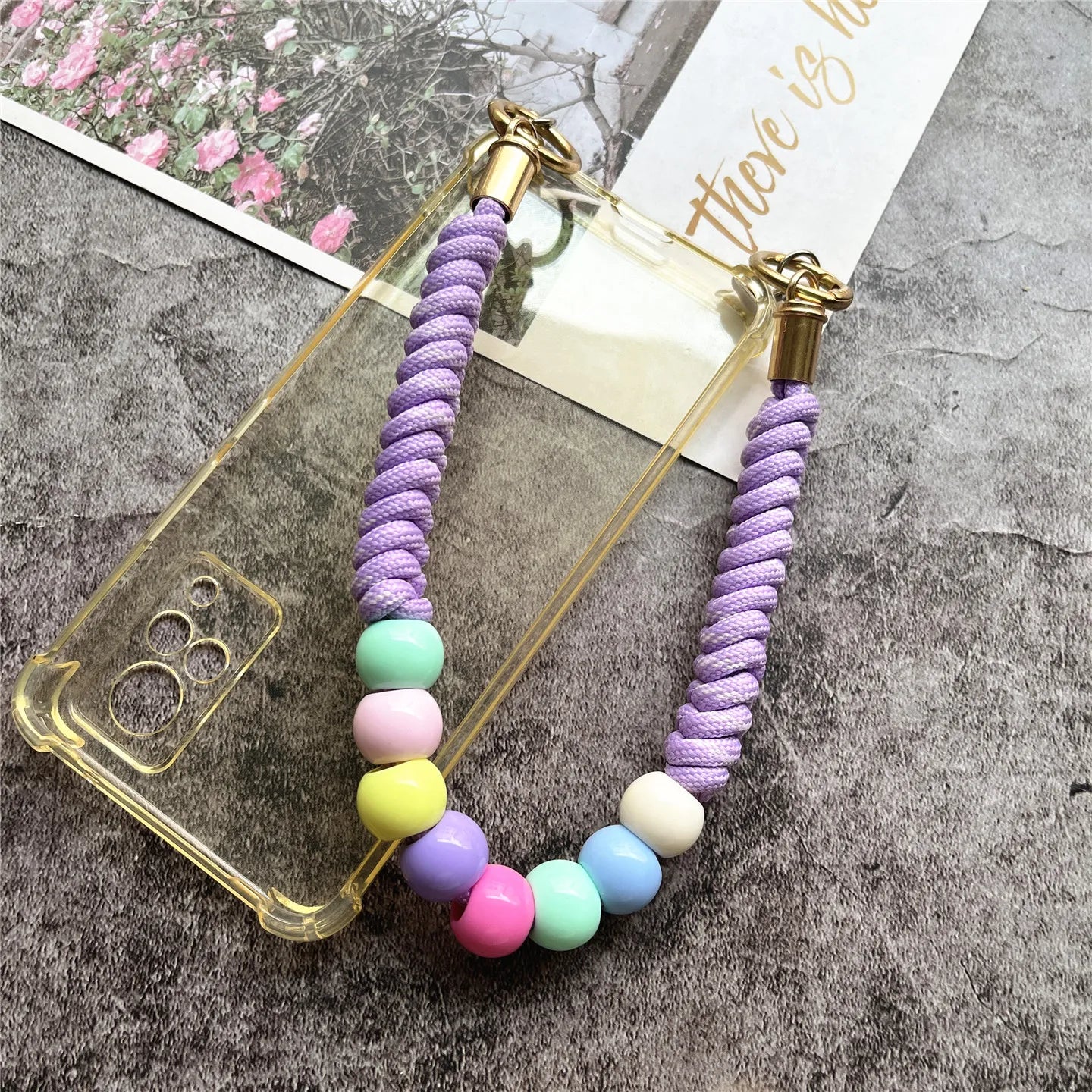 Phone Accessories Beaded Hand Strap Gold Key Ring Keychain Lanyard Colorful Bracelet Telephone Accessories Luxury Wrist Strap