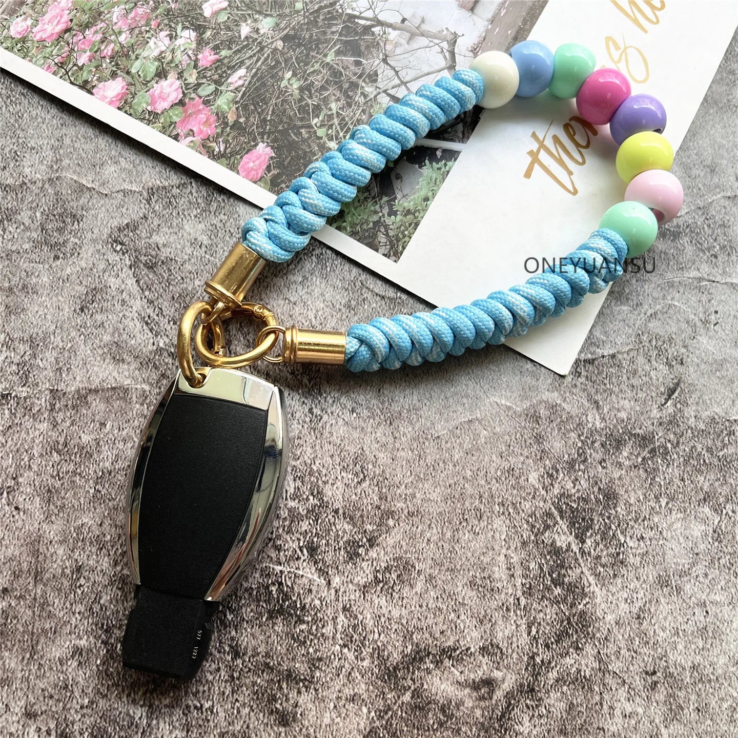 Phone Accessories Beaded Hand Strap Gold Key Ring Keychain Lanyard Colorful Bracelet Telephone Accessories Luxury Wrist Strap