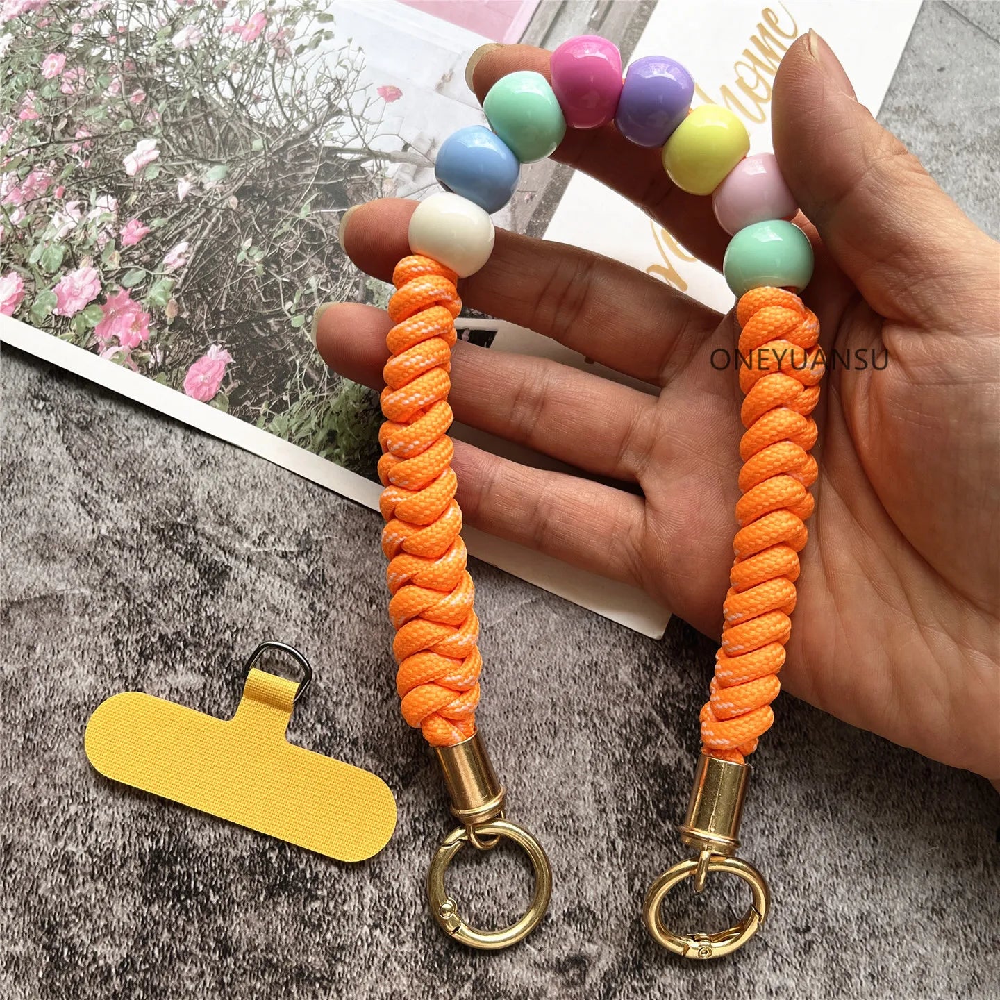 Phone Accessories Beaded Hand Strap Gold Key Ring Keychain Lanyard Colorful Bracelet Telephone Accessories Luxury Wrist Strap