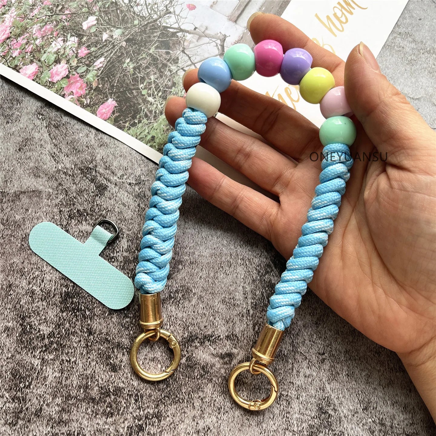 Phone Accessories Beaded Hand Strap Gold Key Ring Keychain Lanyard Colorful Bracelet Telephone Accessories Luxury Wrist Strap